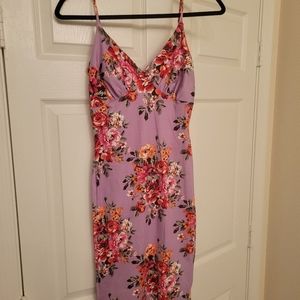 Purple Floral Print Dress with slit, size small